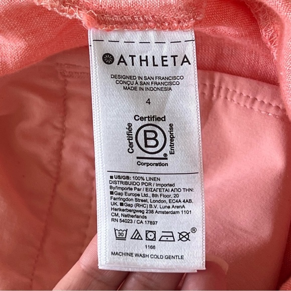 Athleta Retreat Linen Mid Rise Short Elastic Drawstring Salmon Pink Size 4 - Picture 11 of 12